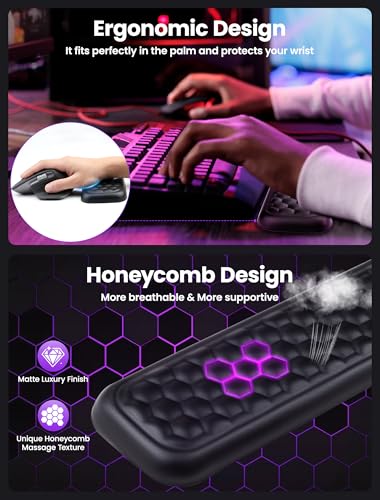 Wrist Rest for Keyboard and Mouse, gliship Wrist Rest for Computer Keyboard Mouse Memory Foam, Keyboard Arm Rest Wrist Support for Keyboard PU Leather with Non-Slip PU Silicone Base Pain Relief Black