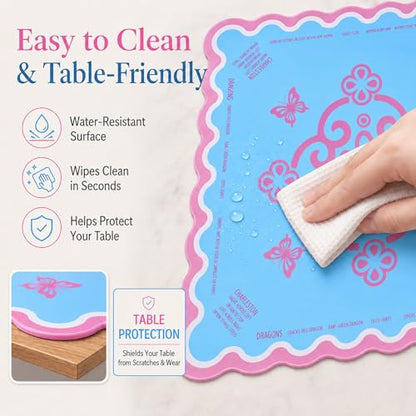 Neoprene Mahjong Mat for Table, 32 x 32 Inch Square Mahjong Table Mat with Carrying Bag, Non Slip Rubber Backing, Noise Reducing Game Mat for American Mahjong, Dominoes, Cards, Board Games (Blue) - color: Blue