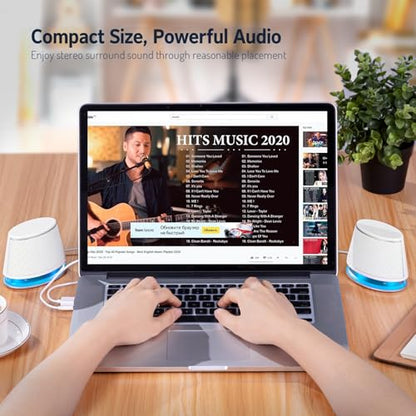 Sanyun SW102 Computer Speakers, 5Wx2, Deep Bass from Compact Cabinet, Stereo 2.0 USB Powered 3.5mm Aux Multimedia Speakers, Built-in Passive Bass Radiators, PC Laptop Desktop Speakers, White - color: White