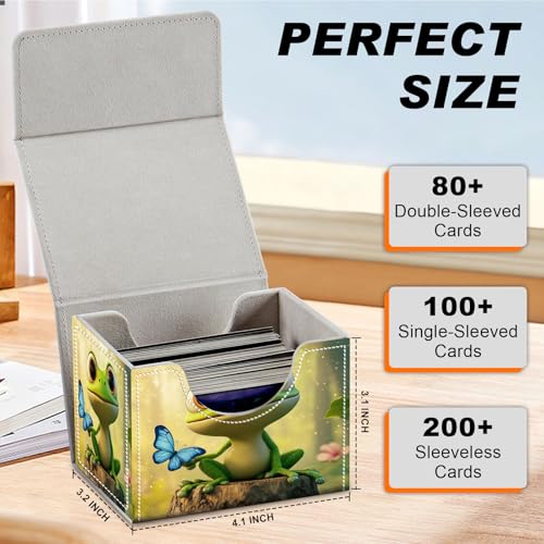 Magnetic Closure TCG Deck Box Portable Card Holder Trading Card Deck Box | PU Leather Collectible Card Case Game Trading Card Deck Box Storage Scratch Resistant Lining, Blue Butterfly And Green Frog - color: Blue Butterfly And Green Frog