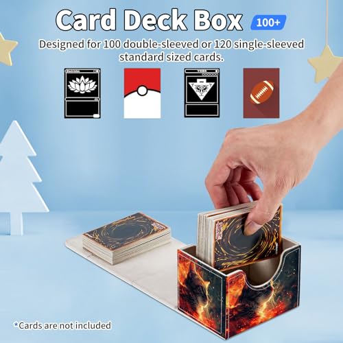 for MTG Commander Deck Box,Card Deck Box for Trading Yugioh MTG,Fits 100 Double Sleeved Cards,PU Leather Strong Magnet Case for Magic Commander TCG CCG,Fire Glitter Cat - color: Fire Glitter Cat