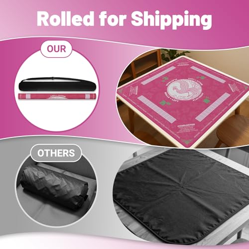 Mahjong Mat for Table,32.4"x32.4"Rubber American Mahjong Cover with Carrying Bag,Non-Slip Noise Reduction Gaming Mat for Poker/Cards/Board Games/Tile Games(Pink) - color: Cl-pink
