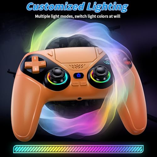 Dinosoo RGB Wireless Controller for P-5 PC, Bluetooth Turbo, Macro, Dynamic Vibration, 6-Axis Motion Control, 3.5mm Audio Jack, Speaker - color: Orange