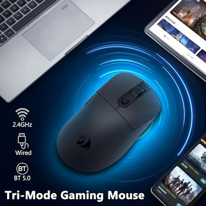 Redragon Wireless Gaming Mouse, 58g Lightweight, Black | 12,000 DPI, Tri-Mode 2.4G/Bluetooth/USB-C, PAW3311 Sensor, 75Hr Battery Mice with 6 Programmable Buttons for PC/Mac