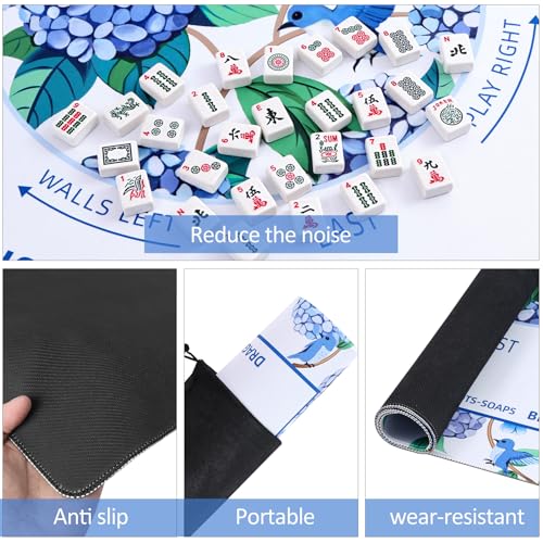 TIASUSAN American White Mahjong Learning Mat (33” x 33”) with Black Carrying Bag, Anti-Slip, Noise-Reducing Mahjong Mat for Table - color: White and Blue