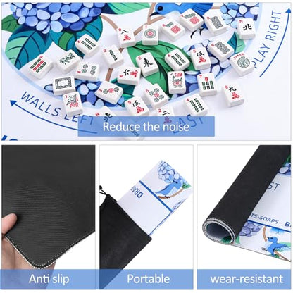 TIASUSAN American White Mahjong Learning Mat (33” x 33”) with Black Carrying Bag, Anti-Slip, Noise-Reducing Mahjong Mat for Table - color: White and Blue