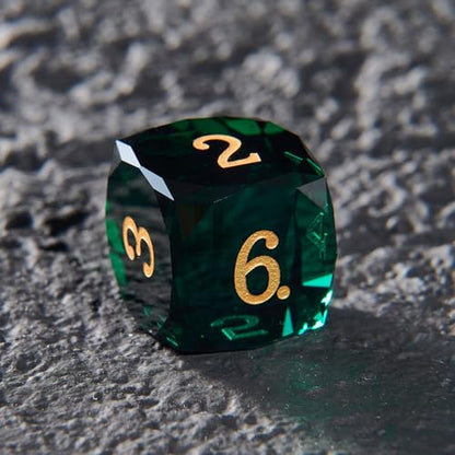 Prism Gemstone DND Dice Set,7 Pcs Handmade Crystal Glass GemDice, Polyhedral MultiFaceted Diamond-Cut Glass D&D Gem Dice for RPG Game,D&D Accessories with Gift Box - color: Pm-dark Green
