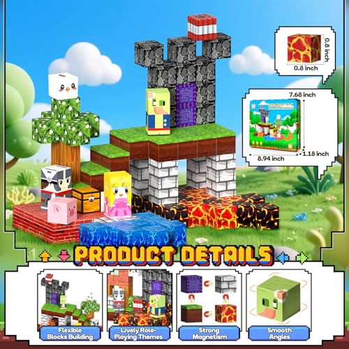 99PCS Magnetic Blocks Travel Toys, Magnet Building Blocks with Portable Metal Box, Mini Construction Travel Magnetic Tiles for Toddlers Boys Age 3-5 4-8 8-12, STEM Sensory Outdoor Travel Toys Gifts