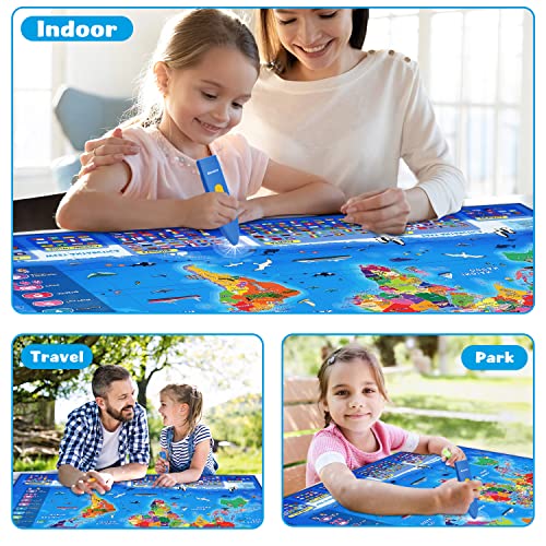 Qiaojoy Bilingual Interactive World Map for Kids Learning and Educational Toys, Talking Electronic Kids World Map i-Poster Geography Games Ages 3 to 12 Years Old, Custom Talking Birthday Gifts Card - style: World Map