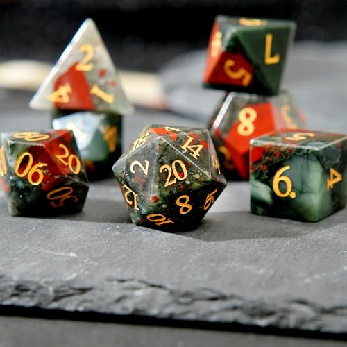 Blood Stone Crystal DND Dice Set 7 PCS Gemstone Suitable for Dungeons and Dragons for Polyhedral Dice for D & DRPG Games (Blood Stone) - color: Blood Stone