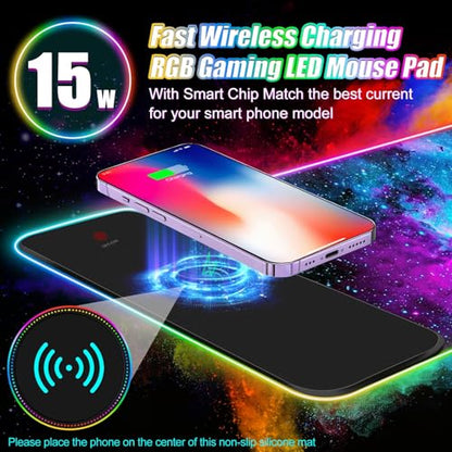 ToLuLu Wireless Charging RGB Gaming Mouse Pad,15W LED 30W Charger Mouse Mat | 14 Light Modes Large Mousepad with Wrist Support, Non-Slip Rubber Base Desk Mat Computer Keyboard Pad, Galaxy Nebula - color: Galaxy Nebula Space