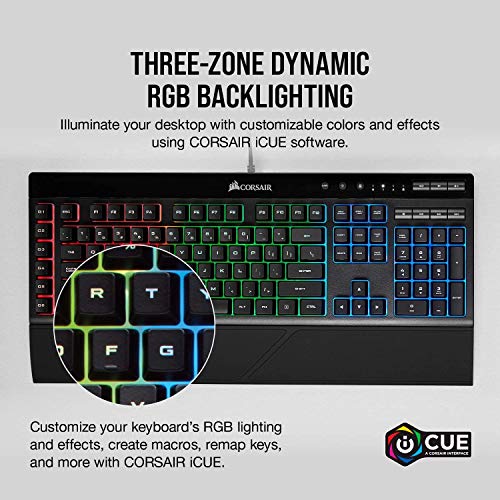 Corsair K55 RGB Gaming Keyboard – IP42 Dust and Water Resistance – 6 Programmable Macro Keys – Dedicated Media Keys - Detachable Palm Rest Included (CH-9206015-NA) , Black - color: Black, style: K55