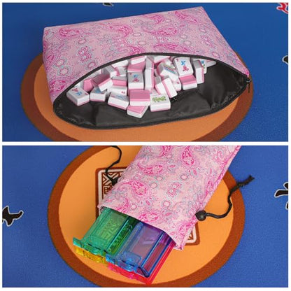 American Mahjong Game Set, 166 Pink Tiles (1.2”), 4 All-in-One Color Rack/Pushers & Drawstring Bag, Complete Mahjong Sets with Pink Printed Carrying Bag and Mahjong Tile Set Accessories - color: Pink
