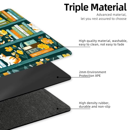 for MTG Playmat TCG Card Game Mat with Stitched Edges,Board Game Mats Non-Slip Waterproof Rubber Base 24 x 14 inch for CCG RPG DTCG Trading Card,Cats Books Flowers - color: Cats Books Flowers