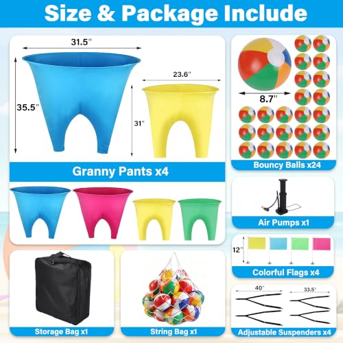 24Pcs Granny Pants Yard Game Funny Field Day Outdoor Games for Adults Kids and Family Gaint Pant Set for Brithday Party Tossing Games Activities for Groups - size: 2 Large+ 2 Small