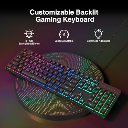 Redragon S107 Gaming Keyboard and Mouse, RGB Gaming Keyboard and 3200 DPI Mouse Combo with Large Mouse Pad, 25-Key Anti-Ghosting, Mechanical Feeling Keyboard, Plug & Play to PC, Laptop - color: Black-NewVison