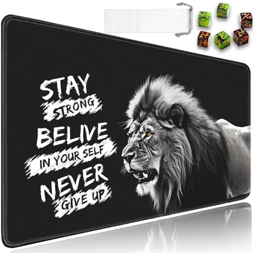 for MTG Playmat + Drawstring Travel Pouch + 6 Dice Counter, for Trading Card Game Playmats or Mouse Pad, Anti-Slip Rubber 24 x 14 in, Fierce Lion for TCG Playmat (No with Zone) - color: JV-Playmat-5-1-A12
