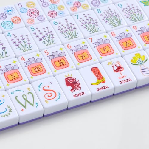 American Mahjong Tile Set, 160 Purple Engraved Melamine Mahjong Tiles with Mahjong Tiles Bag and Mahjongg Accessories - color: Purple