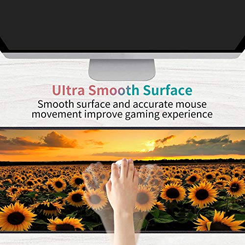 Desk Pad Mat Gaming Mouse Pads with Coasters Set, Stitched Edges Design Mouse Pad XXL Large Mouse Pad for Laptop Computers Sunflower Field Desk Writing Mat for Office & Home 31.5x 11.8 - color: Sunflower Field