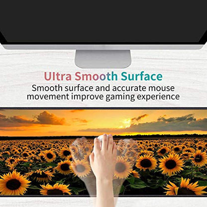 Desk Pad Mat Gaming Mouse Pads with Coasters Set, Stitched Edges Design Mouse Pad XXL Large Mouse Pad for Laptop Computers Sunflower Field Desk Writing Mat for Office & Home 31.5x 11.8 - color: Sunflower Field