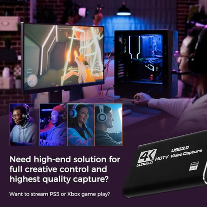 4K HDMI Capture Card for Streaming & Gaming, USB 3.0 Audio Video Capture Device 1080P 60FPS, Low Latency, HDMI Loop Out, Capture Card for PS5, Xbox, Nintendo Switch, PC, Mac, OBS - MSP231 - color: Black-4k YUY2