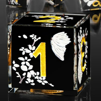 DND Polyhedral Dice Set for Role Playing Gaming with Box, Sticker Sharp Edged Polyhedral Resin DND Dice Set with Beauty Butterfly ＆ Flower Image, D% D20 D12 D10 D8 D6 D4 Dice RPG MTG Gift(Black) - color: Black, style: Butterfly