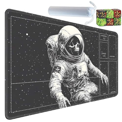 for MTG/TCG Playmat with Zones, 24 x 14 inches Trading Card Playmat with A Storage Bag and 6 Dice, Non-Lip Rubber Bottom Game Desk Mat, Astronaut Skeleton - color: Yux-playmats-2-3A-253