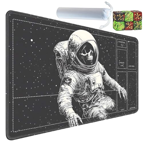 for MTG/TCG Playmat with Zones, 24 x 14 inches Trading Card Playmat with A Storage Bag and 6 Dice, Non-Lip Rubber Bottom Game Desk Mat, Astronaut Skeleton - color: Yux-playmats-2-3A-253