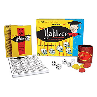 Winning Moves Classic Yahtzee, with Retro Art and Dice Cup | Exciting Game of Skill and Chance, Original Components, 2 or More Players, Ages 8+