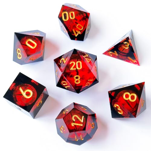 BESCON Dragon's Eye Sharp Edged Polyhedral Dice Set of 7, Handmade Dragon's Eye Dice for Role Playing Game - color: Red Eye Set