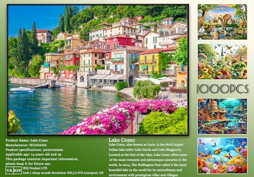 Jigsaw Puzzles for Adults 1000 Piece Puzzle for Adults 1000 Pieces Puzzle 1000 Pieces-Italy Famous Scenery Lake Como - color: Lake Como