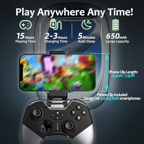 Bluetooth Controller for Switch/PC/iPhone/Android/Apple Arcade MFi Games/TV/Steam, Hall Effect Joysticks Wireless Game Controller Gamepad with/Phone Clip/Lock Speed/Macro/6-Axis Gyro/Dual Motors/Turbo - color: Black