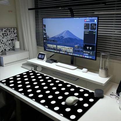 White Polka Dot Mouse Pad Extended Large Gaming Mousepad XL Big Long Oversized Desk Mat Stitched Edges 31.5 X 11.8 Inch for Home Office - color: Black1