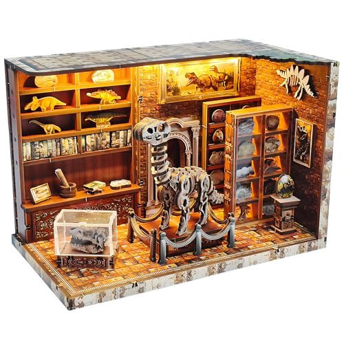 3D Wooden Puzzles for Adults, DIY Miniature Dollhouse, Book Nook Kit, Built-in LED Model Kit Hobby Gifts for Adults Teens Home Decor, Ideal Gift for Teenager and Men (Dinosaur Museum) - style: Dinosaur Museum