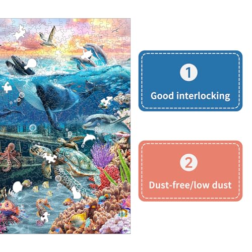 1000 Piece Jigsaw Puzzle for Adults, Underwater Ocean Puzzle | Underwater Ocean Scene with Marine Life, Unique-Shaped Pieces, Color-Coded Back, 26.6 x 19.2 in - color: Two Worlds, One Ocean