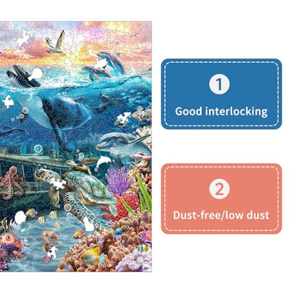 1000 Piece Jigsaw Puzzle for Adults, Underwater Ocean Puzzle | Underwater Ocean Scene with Marine Life, Unique-Shaped Pieces, Color-Coded Back, 26.6 x 19.2 in - color: Two Worlds, One Ocean