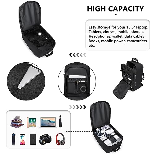 Kono Carry on Backpack, Airline Approved Under Seat Travel Backpack - color: Black, size: Small