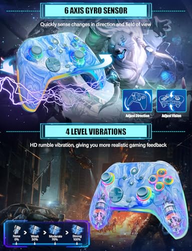 RJAD Switch Controllers Wireless for Nintendo Switch/Lite/OLED/Switch 2, 1200mAh Pro Controller, 10 Colors LED Switch Light up Gamepad, Switch Turbo Remote with Turbo/Gyro/Vibration/Motion Control - color: Light Blue