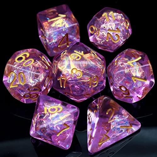 Haxtec Purple DND Dice Set, 7 Pcs Iridescent Resin Polyhedral RPG Dice | Role Playing Games Dice with Velvet Pouch, Rounded Edge, Compatible with Dungeons and Dragons, Gifts for D&D Lovers - color: Light Purple