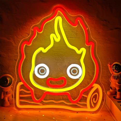 Calcifer Neon Signs Anime Led Sign Flame Night Light Neon Lights for Bedroom Magic Fire Light Up Sign Gifts for Cartoon Castle Lovers Fans Teen Kids - color: Red+Yellow+Orange
