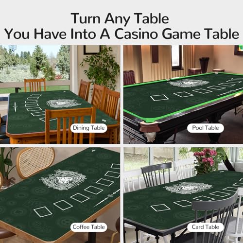 70 x 35 Inch Poker Mat for Table, Texas Hold'em Poker Table Top Mat with Carrying Bag, Waterproof Anti-Slip Rubber Blackjack Mat for Home Game Nights Up to 8 Players - color: Dark Green-blackjack
