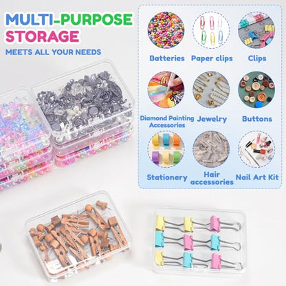 VZZNN 16 Pack Clear Plastic Storage Organizer Boxes with Lids, 4.33 x 3.14 x 1.10 in Durable Organizer for Beads, Jewelry, Crayons, Small Parts, Fishing Tackle, Crafts, Classroom & Bulk Storage