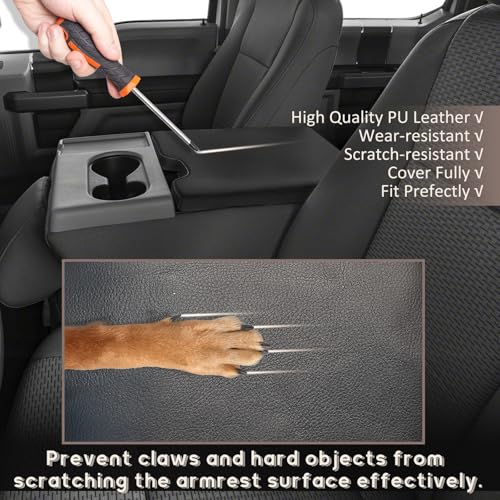 ramuel Center Console Armrest Cover for Ford F150 2015-2025 | for F250 F350 F450 F550 2017-2025 40/20/40 Jump Seat Console,Anti-Scratch ， Non-Slip ，PU Leather ，Easy Install - size: for F150 14th Gen Jump Seat Console