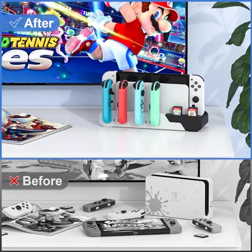 Controller Charging Dock Compatible With Nintendo Switch & OLED Model Joycons - Charges up to 6 Joycons With Game Card Storage Stand - color: Black＆White