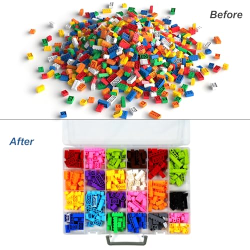 CGCG 2-Pack 48-Compartment Clear Plastic Organizer Box 14.37x10.63 | Storage case with handles, removable dividers for miniatures, small toy, fishing tackle, diamond painting, pencils, crafts