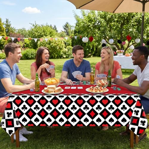 6Pcs Poker Tablecloth Casino Theme Party Tablecloth Las Vegas Table Cover Playing Card Casino Night Party Table Cloths Poker Theme Decor of 51X86IN