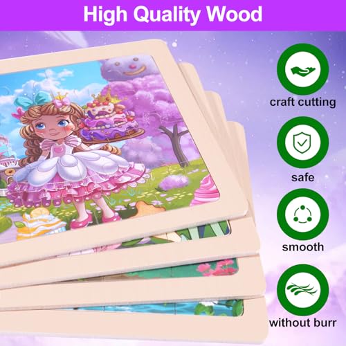 Wooden Puzzles for Kids Ages 3-5, 4 Packs Montessori Toddler Jigsaw Puzzles, Preschool Educational Toys for Children Ages 4-8, Puzzle Boards Toys for 3 4 5 6 7 8 9 Boys Girls (Animal B) - style: Princess