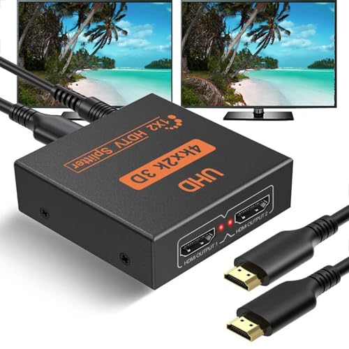 HDMI Splitter 1 in 4 Out 4K 30Hz HDMI-Splitter for Dual Monitors | with USB to DC Power Cable, 2 Way HDMI Distribution, Multi HDMI Adapter for PC/Laptop/HDTV/Projector, Mirror Only, Not Extend - size: 1x2 30Hz