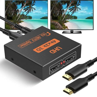 HDMI Splitter 1 in 4 Out 4K 30Hz HDMI-Splitter for Dual Monitors | with USB to DC Power Cable, 2 Way HDMI Distribution, Multi HDMI Adapter for PC/Laptop/HDTV/Projector, Mirror Only, Not Extend - size: 1x2 30Hz