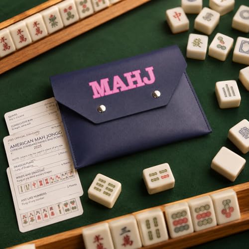 Gjinxi PU Leather Mahjong Card Holder Pouch for Cards, Mahjong Rule Card Cover Protective Clutch Case Accessories with Secure Closure for Lover Playing Game Night Party Travel Women Men Gift